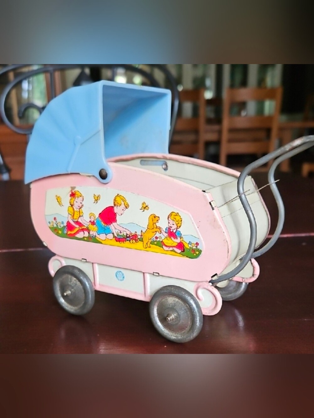 Vintage Lithograph by Ohio Art - Tin Toy Baby Buggy Collectible